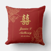 Coussin Mariage traditionnel chinois rouge Dragon Phénix (Recto)