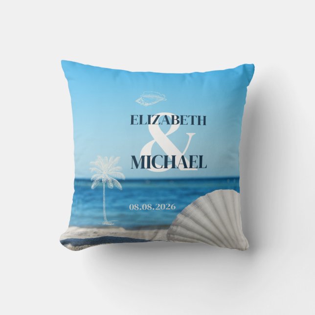 Coussin Mariage Tropical sur une Plage Océane (Recto)