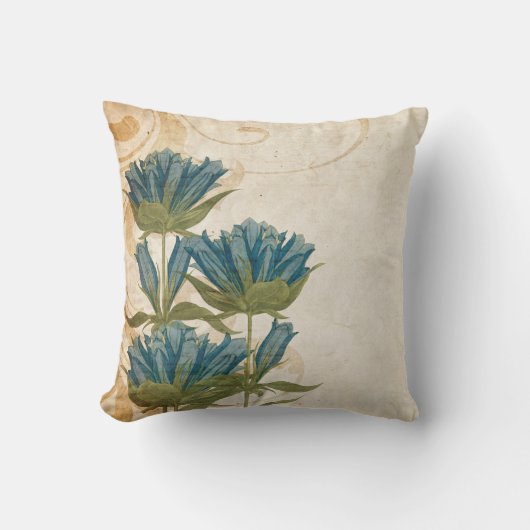 Coussin Mariage vintage aux fleurs bleues (Recto)