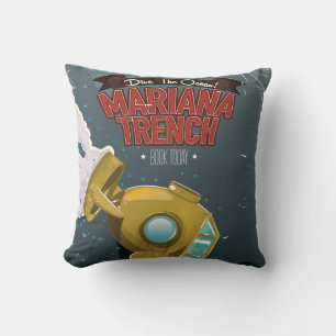 Coussin Marianas Trench poster de voyage de dessin animé v