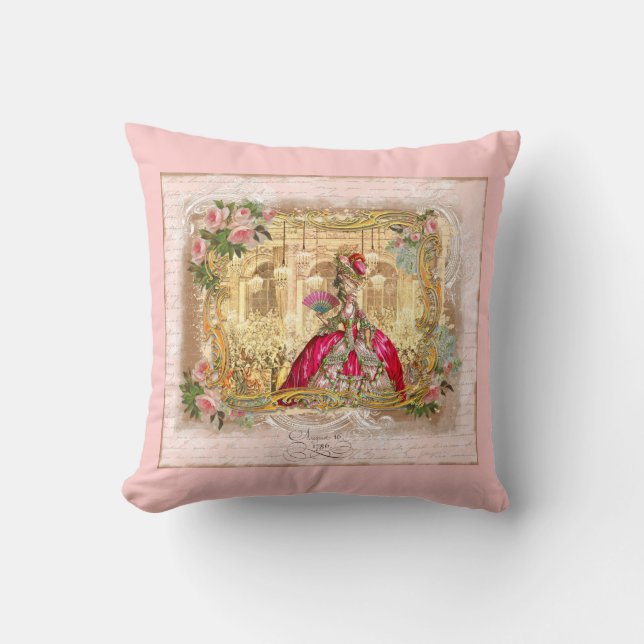 Coussin Marie Antoinette à Versailles en rose (Recto)