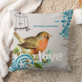 Coussin Mariée à tout jamais sarcelle corail gris oiseau m (Couverture)