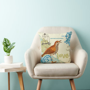 Coussin Mariée à tout jamais sarcelle corail lime oiseau m