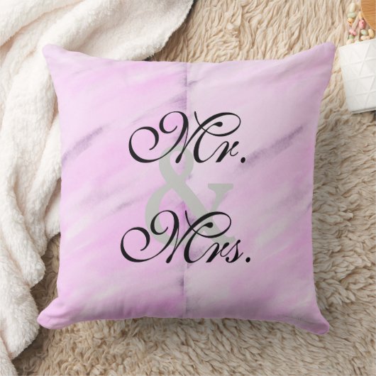 Coussin Mariée Epoux Violet Blanc Aquarelle Réversible (Couverture)