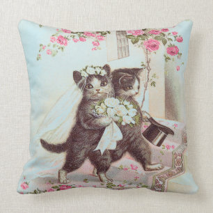 Coussin Mariée et chambre de chats Mariages en bleu