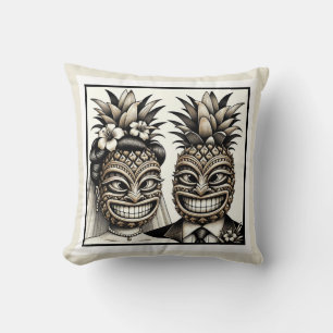 Coussin Mariée et marié Aloha Tête de Tiki d'ananas Mariag