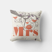 Coussin Mariée Mme Lèvres Corail Violet Gris Zig Zag Flora (Recto)