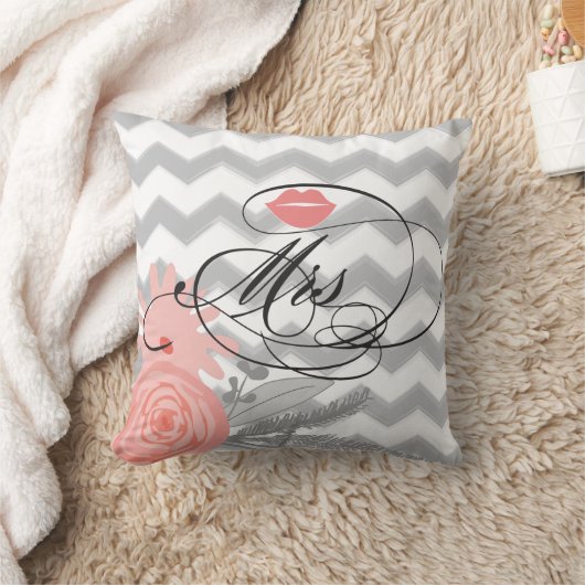 Coussin Mariée Mme Lips Marine Coral Grey Zig Zag Floral (Couverture)