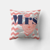 Coussin Mariée Mme Lips Marine Coral Grey Zig Zag Floral (Verso)