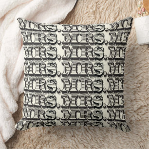 Coussin Mariée Noir et ivoire Mme Typographie Motif