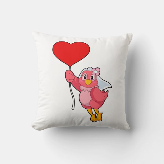 Coussin Mariée oiseau avec voile et ballon en forme de cœu (Recto)
