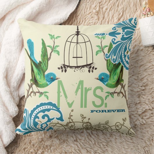 Coussin Mariée Turquoise verte Damask Bird Birdcage Mme Fo (Couverture)