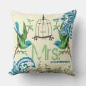 Coussin Mariée Turquoise verte Damask Bird Birdcage Mme Fo (Recto)