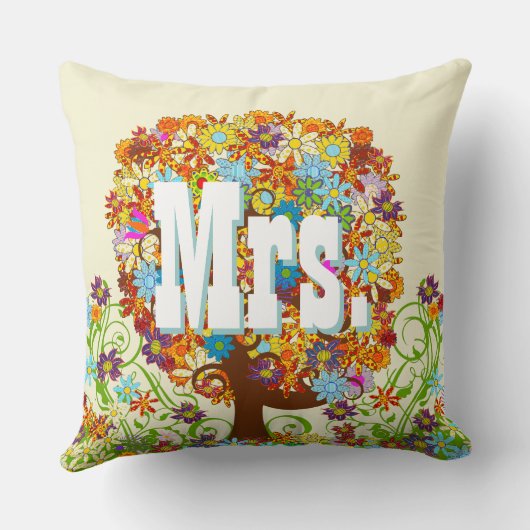 Coussin Mariées personnalisées Corail et Aqua Flower Tree (Verso)