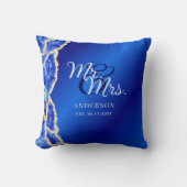 Coussin Mariés Bleu Royal et Or Nom de Famille M. et Mme (Recto)