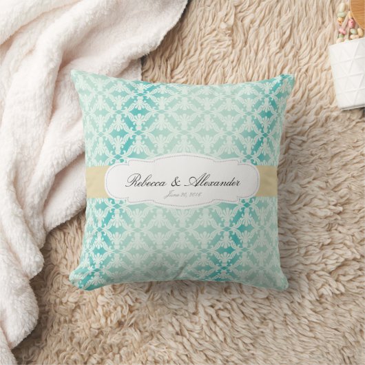 Coussin Mariés en Damassé Sarcelle (Couverture)