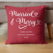 Coussin Mariés et Gais Notre Premier Noël Jeune Mariée Rou