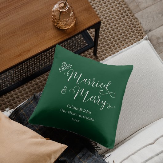 Coussin Mariés et Gais Premier Noël Jeune Marié Vert