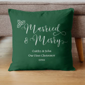 Coussin Mariés et Gais Premier Noël Jeune Marié Vert