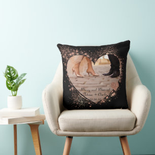 Coussin Mariés & Joyeuse Rose Doré Lumières Scintillantes 