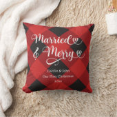 Coussin Mariés, Joyeux 1er Noël Jeunes Mariés Écarlate à C (Couverture)