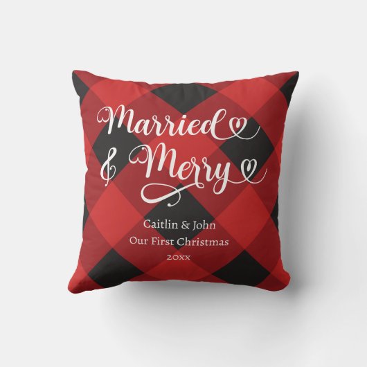 Coussin Mariés, Joyeux 1er Noël Jeunes Mariés Écossais Rou (Verso)