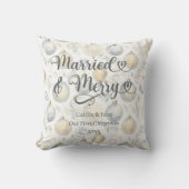 Coussin Mariés, Joyeux 1er Noël Jeunes Mariés Ornement Dor (Recto)