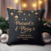 Coussin Mariés Joyeux 1er Noël Nouvellement Mariés Or Noir