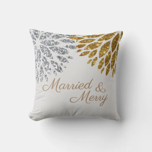 Coussin Mariés Joyeux Noël Paillettes Argent Or