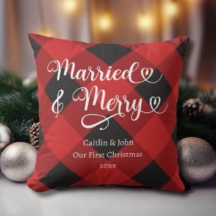 Coussin Mariés, Joyeux, Notre 1er Noël, Nouvellement Marié