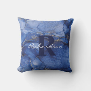 Coussin Marine Agate Monogramme et nom Marble Luxe