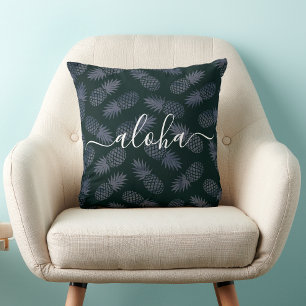 Coussin Marine Aloha Script Ananas Motif Tropical Bold