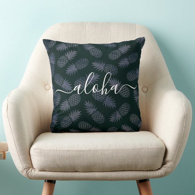 Coussin Marine Aloha Script Ananas Motif Tropical Bold (Créateur téléchargé)