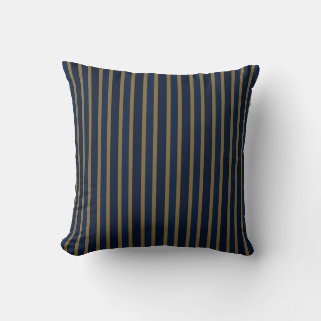 Coussin Marine, bandes bleu foncé et or (Recto)