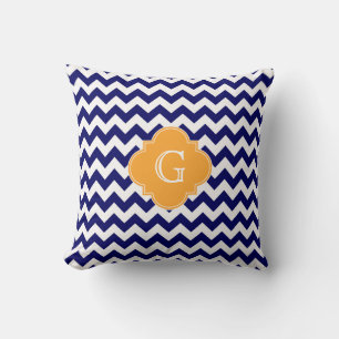Coussin Marine Blanc Chevron Melon Quatrefoil Monogramme