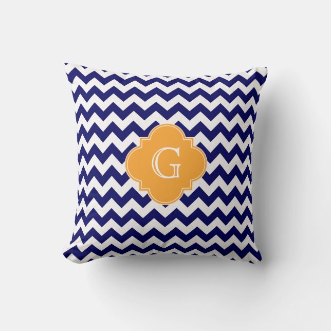 Coussin Marine Blanc Chevron Melon Quatrefoil Monogramme (Recto)