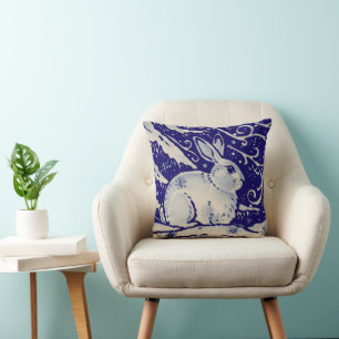 Coussin Marine Bleu Blanc hiver Neige Lapin Delft