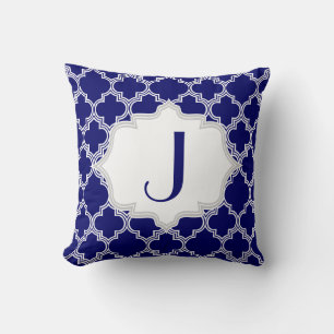 Coussin Marine bleu, blanc quatrefoil Marocain motif lance