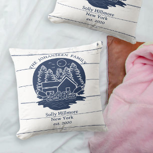 Coussin Marine Bleu Blanc Russe Bois Lac Maison Nom de fam