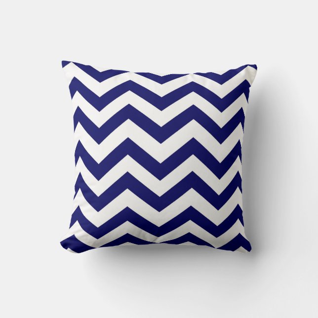 Coussin Marine bleu et blanc Chevron (Recto)