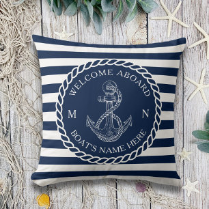 Coussin Marine Blue Ancre nautique corde Bienvenue à l'ext