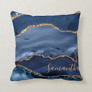 Coussin Marine Blue et Faux Gold Parties scintillant marbr