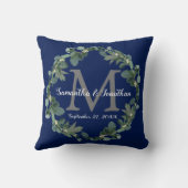Coussin Marine Blue Eucalyptus Monogram Mariage Keepsaké (Verso)