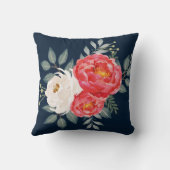 Coussin Marine botanique, rouge et ivoire floraux (Verso)