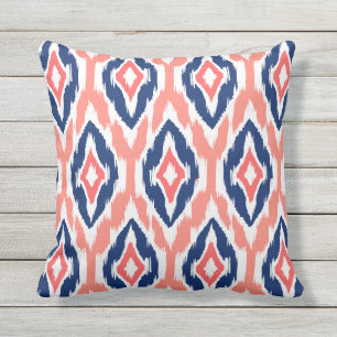 Coussin Marine de pêche moderne corail Ikat Tribal Motif 1