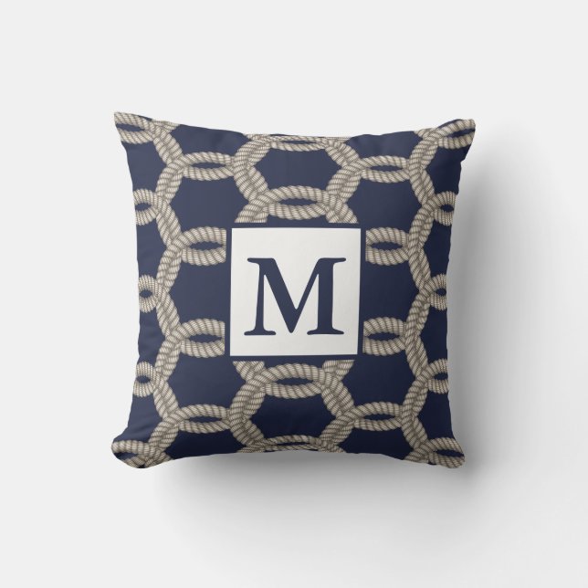 Coussin Marine et cordes classiques | Monogramme (Recto)