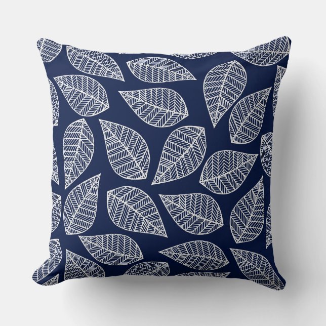 Coussin Marine Feuille bleue/Coussin réversible géométriqu (Recto)