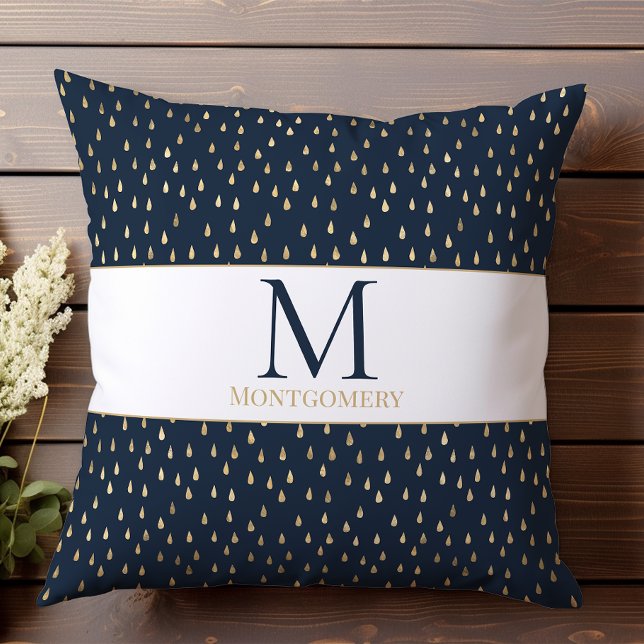 Coussin Marine Gold Raindrop Moderne Monogramme tendance (Créateur téléchargé)