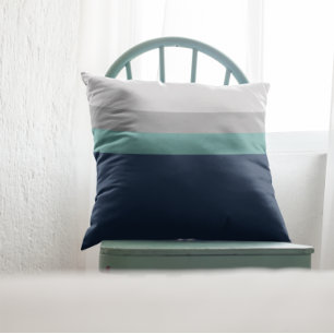 Coussin Marine, Gris Turquoise Colorblock Rayures Lancer l
