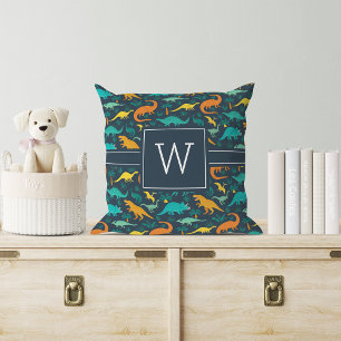 Coussin Marine   Joli Motif Dinosaure coloré Monogramme en